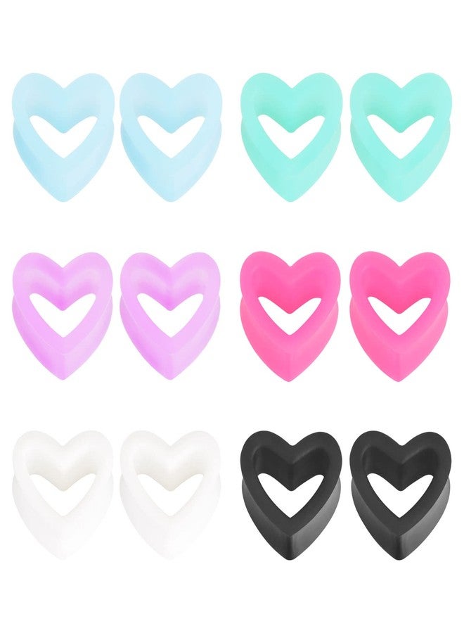 Qmcandy 6 Pairs Heart Shape Silicone Tunnels Piercing Flexible Double Flared Ear Gauges 00g - Image 1